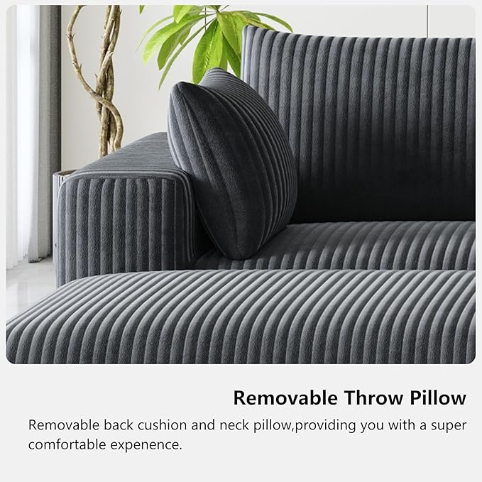 108" Cloud Couch Modular Sectional Sofa for Living Room,L Shaped Boneless Couch with Deep Seat Chaise,No Assembly Required Foam Sleeper Sofa for Apartments,Plush Corduroy Fabric, Dark Gray