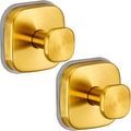 Suction Cup Hooks for Shower - Resuable Bathroom Hooks for Towels, Robes & Loofah - No-Drill Mounting on Kitchen,Walls,Metal,Glass,Mirrors,Tile & Smooth Non-Porous Surfaces (2, Brushed Gold)