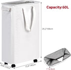 efluky Slim Laundry Hamper with Wheels, Rolling Laundry Basket for Clothes, Small Laundry Basket for Bedroom, Dorm and Laundry Room, 60L (12.7 Gallons) White