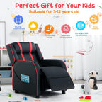 Costzon Kids Recliner, Gaming Recliner Chair w/Side Pockets, Footrest, Headrest & Lumbar Support for Kids Room & Play Room, Adjustable Racing Style Leather Sofa for Children Boys Girls (Red, Black)