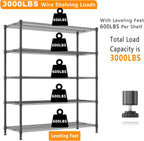Himimi 82" H Storage Shelves 5 Tier Metal Shelving Adjustable Wire Shelf with Wheels, Heavy Duty Shelving for Garage Kitchen Pantry Bathroom Laundry,18" D*48" W*82" H, Black