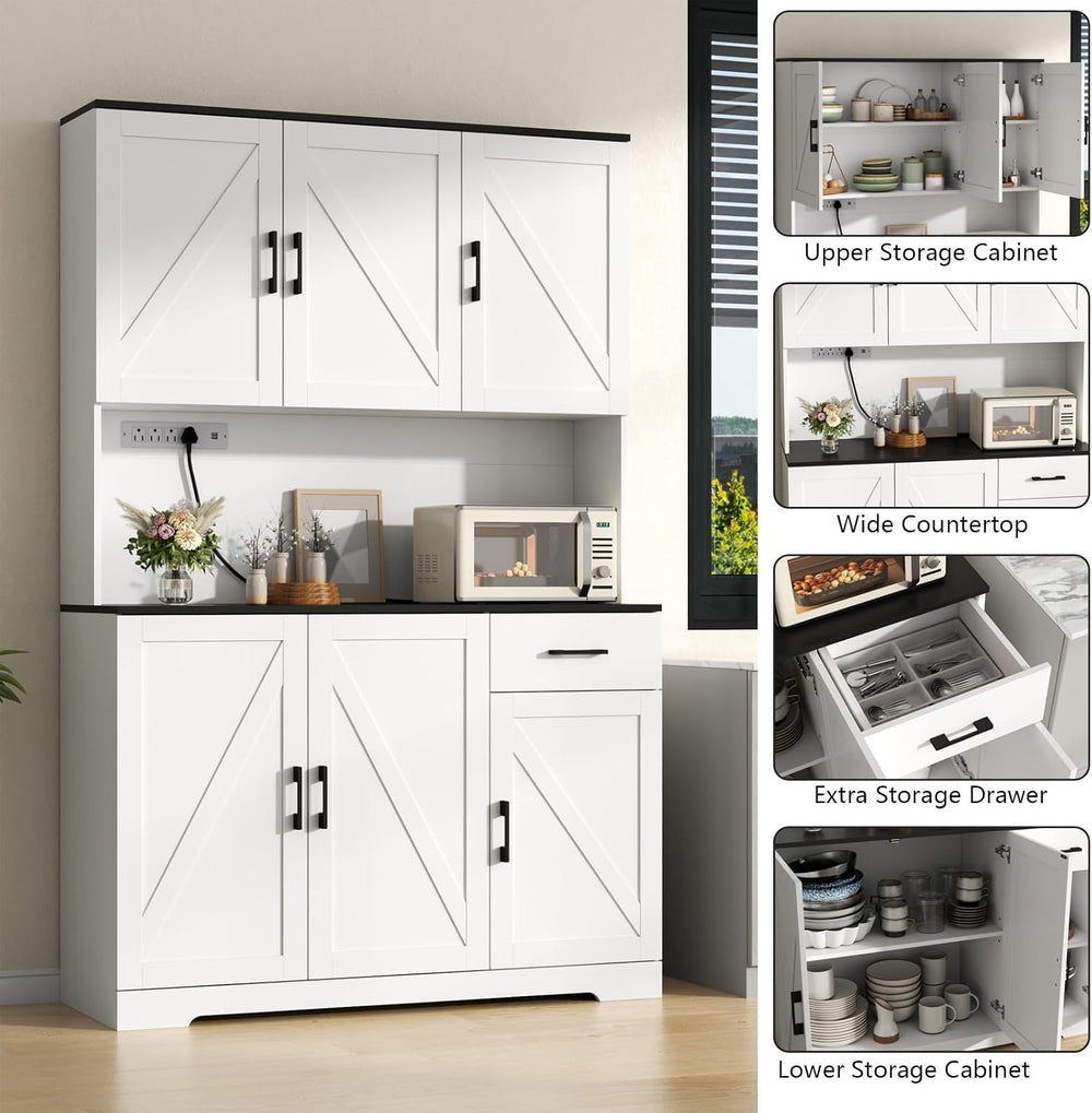 Gyfimoie 71’’ Farmhouse Kitchen Pantry Cabinet, Tall Storage Cabinet with Pow...