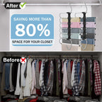 Upgrade 6 Layers Pants Hangers Space Saving, 2 Pack Stainless Steel Multifunctional Rack Non Slip S-Type Pant Closet Organizer Saver for Leggings Jeans Trousers Scarf, Black