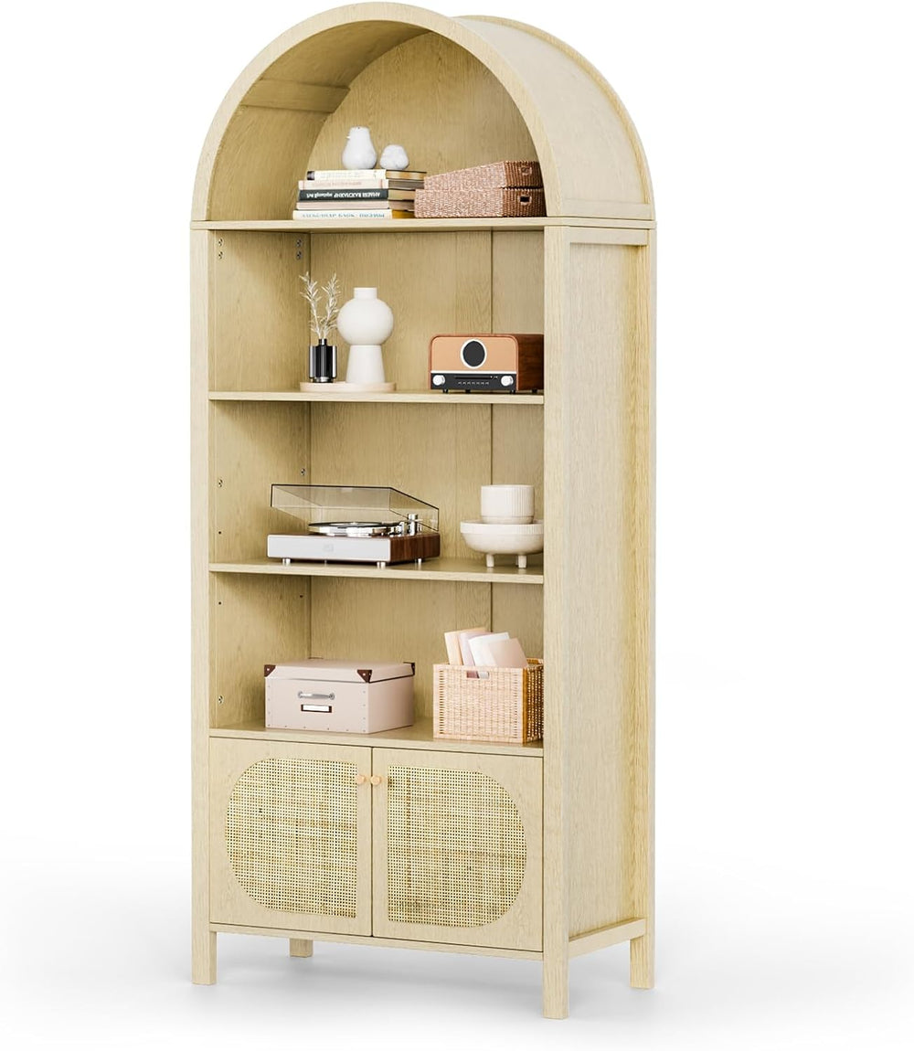 VINGLI 70" Arched Display Cabinet with 5 Shelves, Rattan Storage Cabinet...