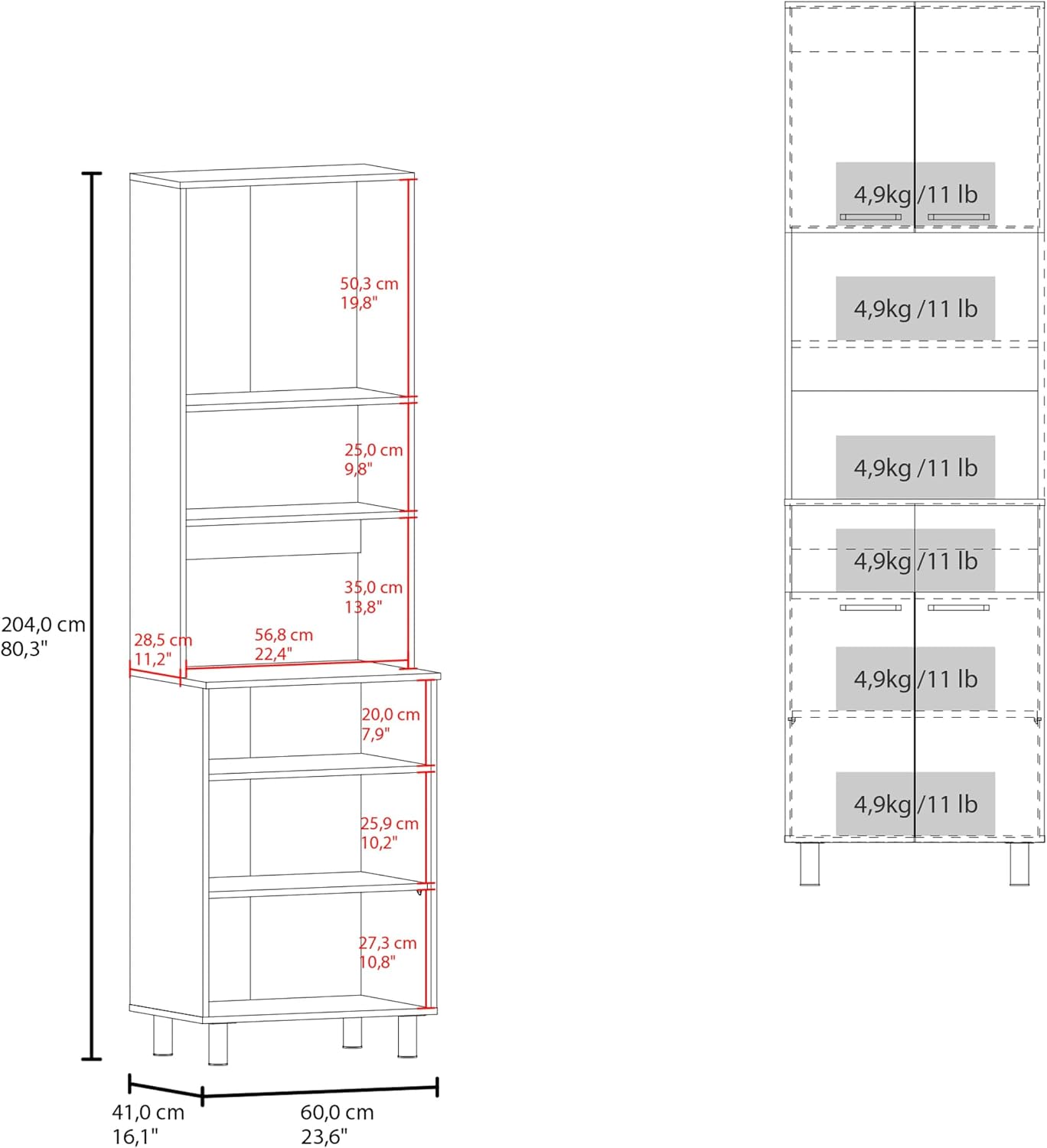 23.6" D*16.1" W*80.3" H Freestanding Kitchen Pantry with 3 Shelves, 2 Double Doors, Rectangular Wood Storage Cabinet, Farmhouse, for Living Room, Dining Room, Oak