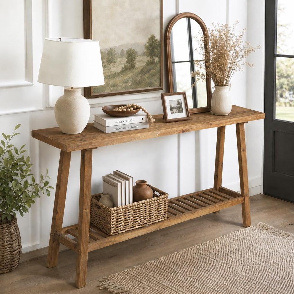 HOKYHOKY Reclaimed Solid Wood Console Table, 59" Farmhouse Entryway Tabl...
