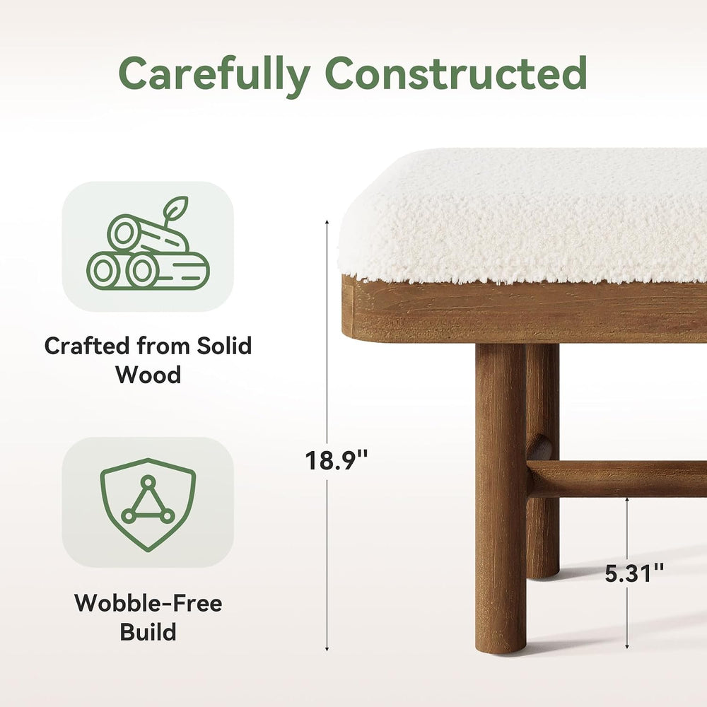 55-Inch Solid Wood Entryway Bench, Rustic Upholstered Bench, Modern Dining Be...