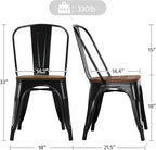 Yaheetech Metal Dining Chairs Set of 4, Industrial Stackable Kitchen Chairs with Wood Top Seat for Dining Room/Restaurant/Bistro/Patio, Indoor & Outdoor Use, Black