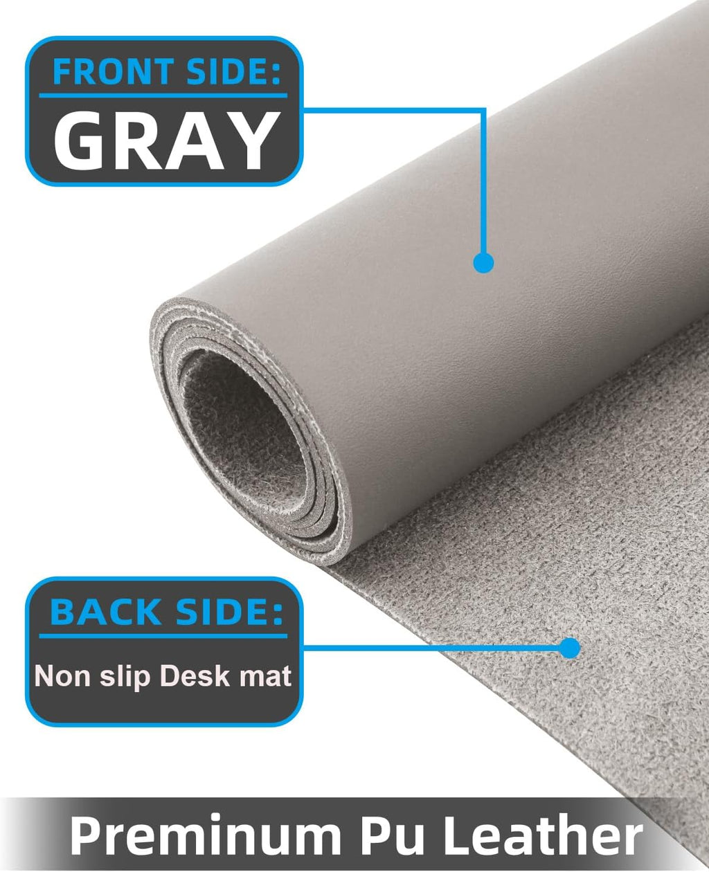 Leather Desk Pad Protector,Large Mouse pad,Office Desk mat,Laptop Mat for Desk, Non-Slip PU Leather Desk Blotter,Waterproof Desk Writing Pad for Office/Home(35"x17",Light Grey)