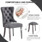 Kiztir Leather Dining Chairs Set of 2, Upholstered Dining Chair with Nailhead Trim and Solid Wood Legs, Luxury Wingback Dining Side Chair for Living Room, Bedroom, Kitchen (Grey)