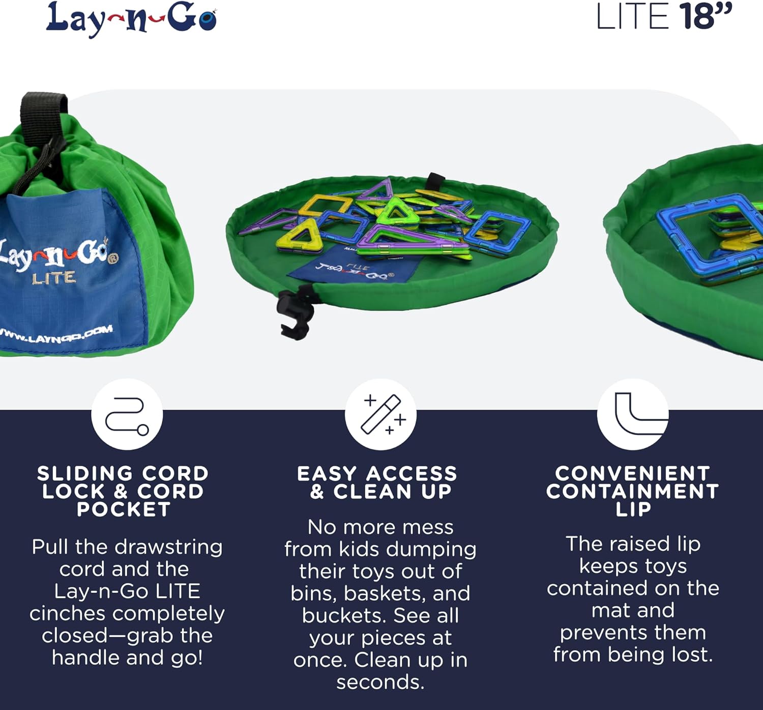 Lay-n-Go 2-in-1 Small Portable Drawstring Toys Storage Organizer and Play Mat for Room and Travel, Made for Kids and Toddlers with a Durable Patented Design
