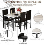 Hooseng Dining Table Set for 4, Modern Faux Marble Kitchen Table with 4 PU Leather Chairs, 5 Piece Dining Room Sets for Dinette, Breakfast Nook, Black