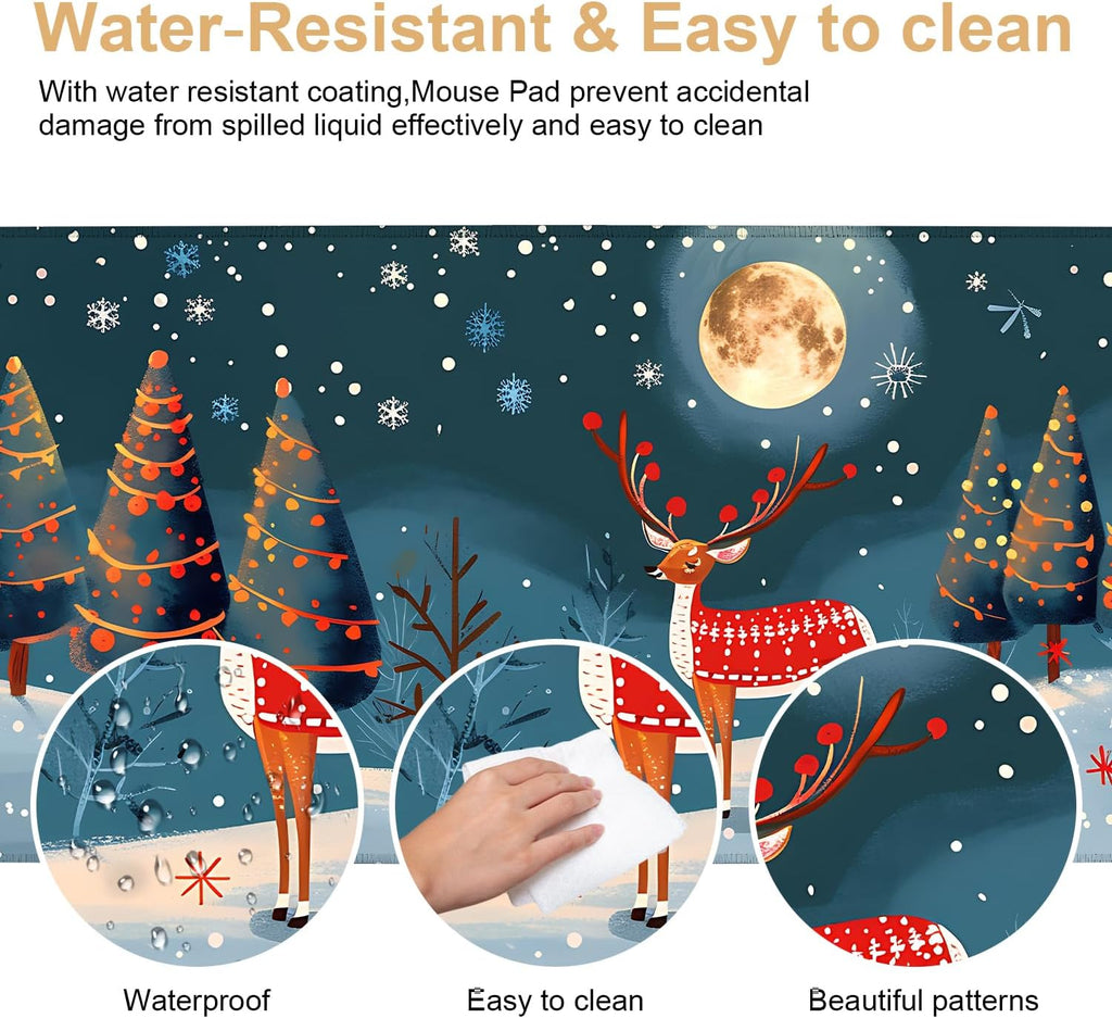 Large Mouse Pad 35.5 x 15.8 Inch, Christmas Reindeer Desk Mat, Gaming Mouse Pad with Non-Slip Base, Extended Keyboard Mat, Thick 3mm Smooth Surface Mousepad for Office & Home,35.43 x 15.75 in