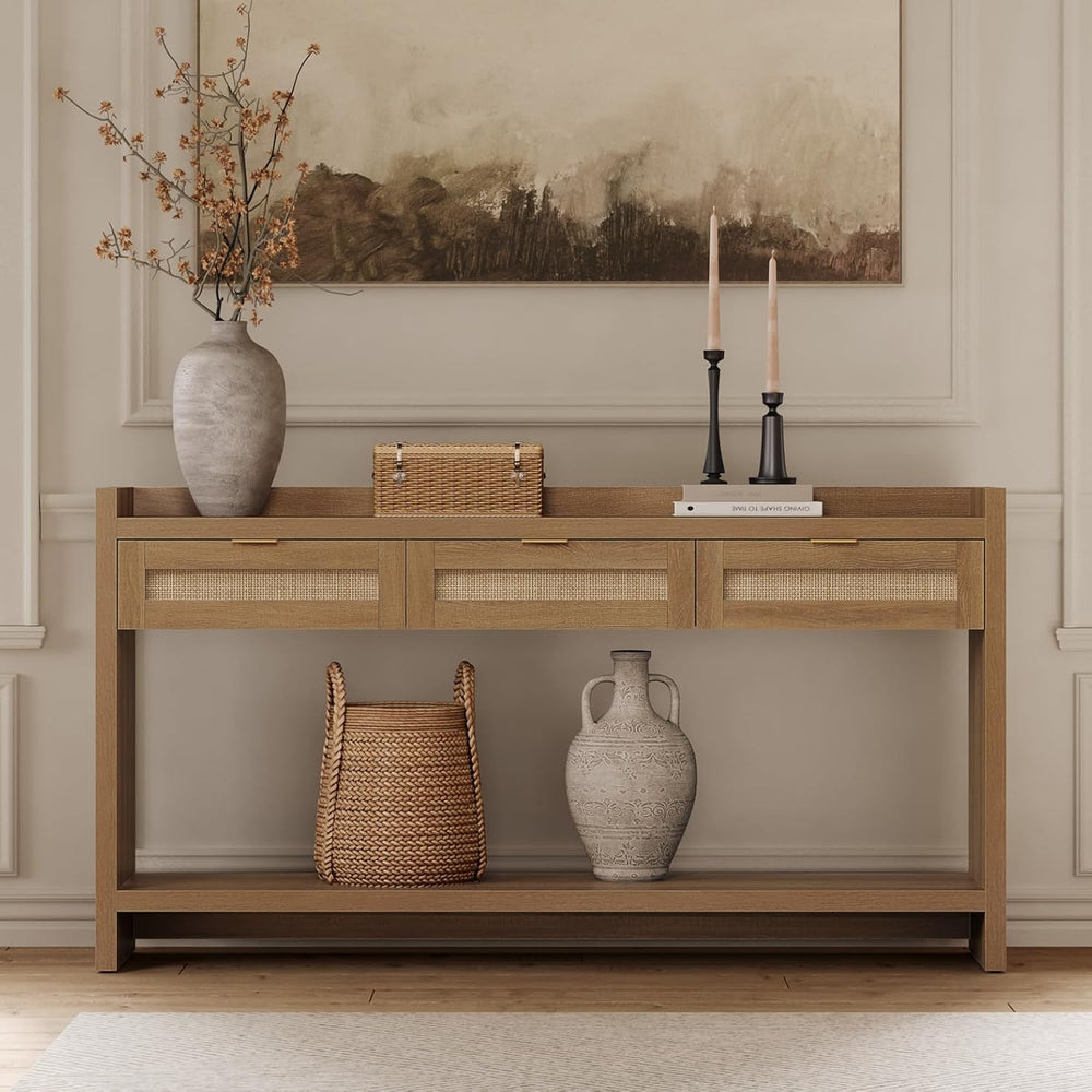 SICOTAS 60" Rattan Console Table for Entryway - Farmhouse Entry Table So...