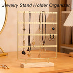 Earring Organizer Stand for Women, 4 Tier Tall Jewelry Holder Organizer Rack, Tabletop Display Rack Multiple Pierced Earrings, Wood and Iron Hanging Jewelry Organizer, Gold Jewelry Storage