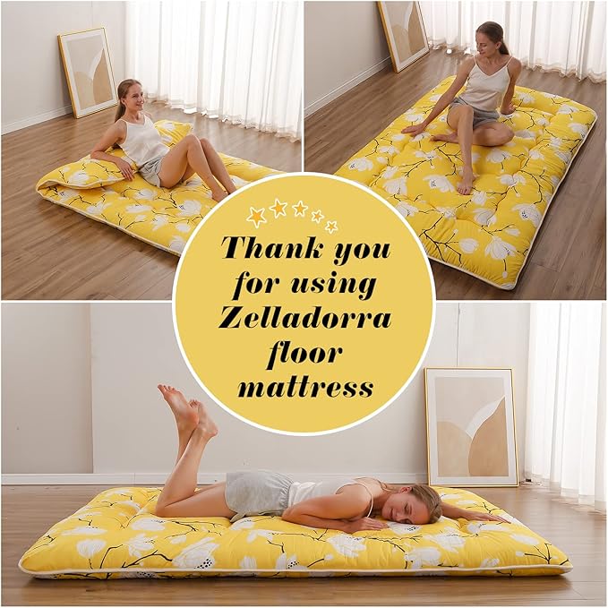 Japanese Floor Mattress, Futon Mattress with Portable Storage Bag and Washabl...