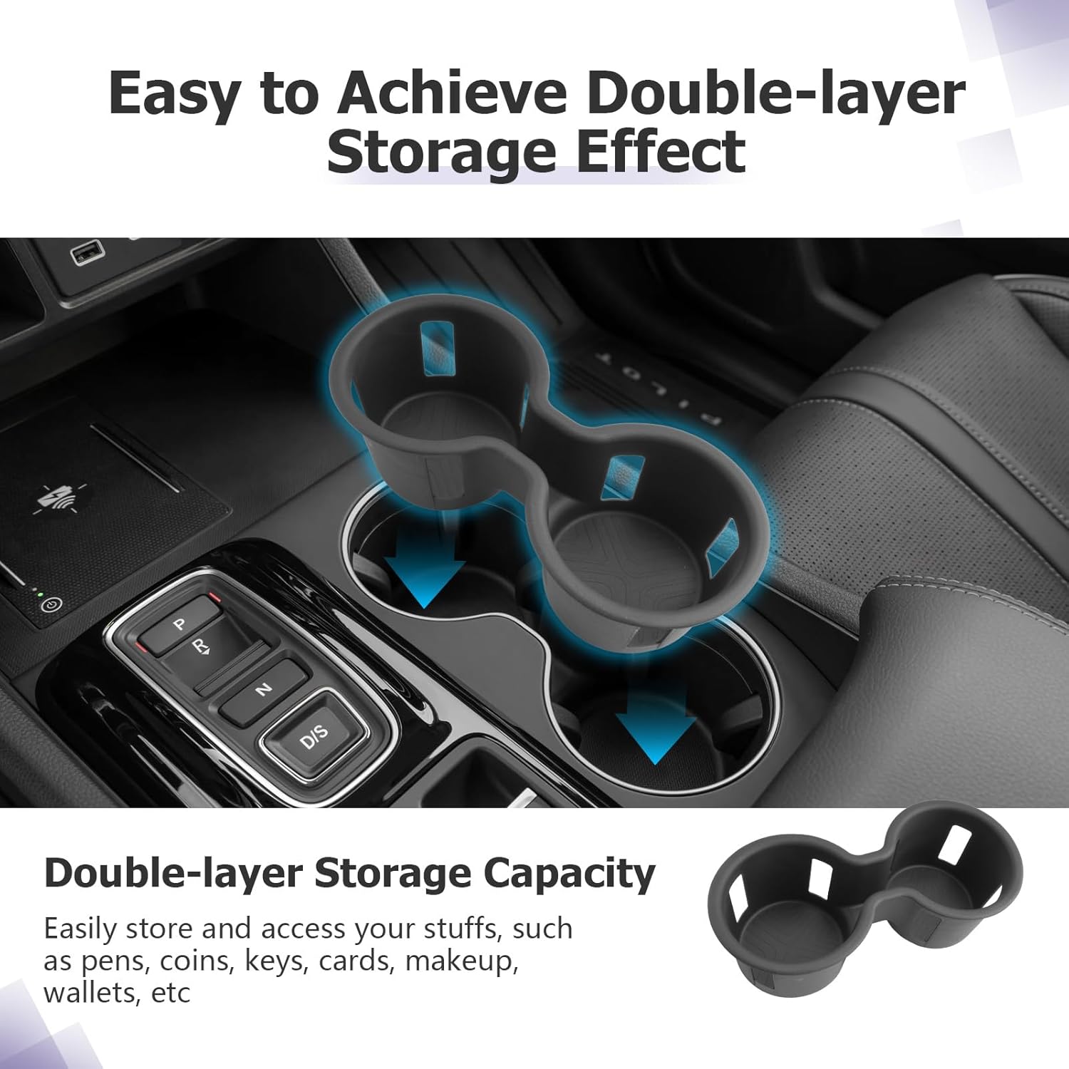 LUWU 2026 Passport Center Console Cup Holder Compatible with 2023 2024 2025 Pilot & 2026 Passport Interior Accessories Center Console Silicone Cup Holder Insert 2025 Pilot Accessories Black