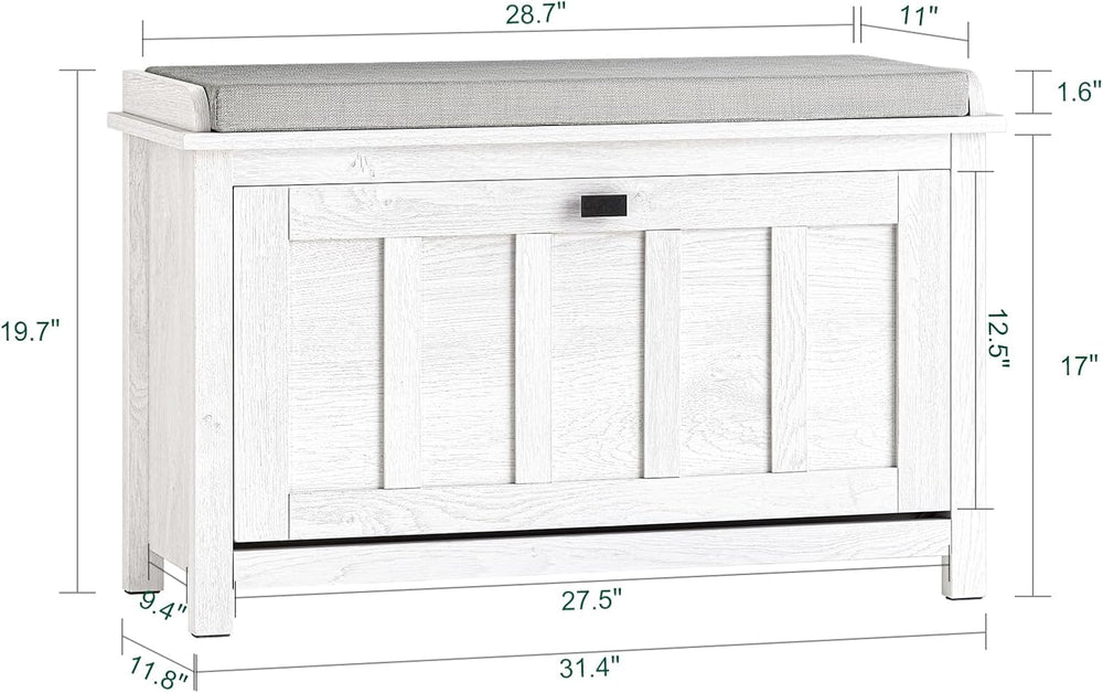 Haotian Farmhouse Shoe Storage Bench with Cushion