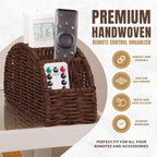 5-Compartment Remote Control Holder – Synthetic Rattan Organizer for TV Remotes, Makeup Brushes, Office Supplies, Stylish Wicker Desk Caddy for Living Room, Bedroom, Office, Patent Pending (Brown)