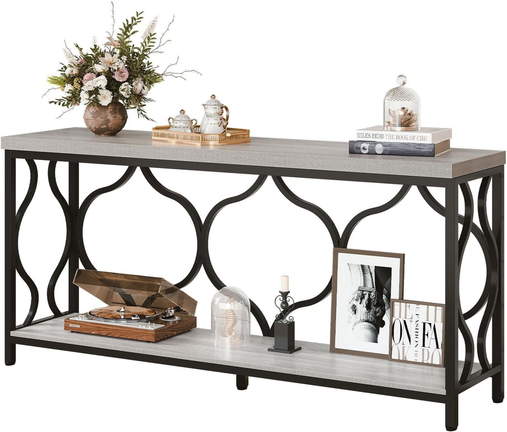 IBF Grey Sofa Console Table, 63 Inch Modern Entryway Table Behind Couch | Ind...