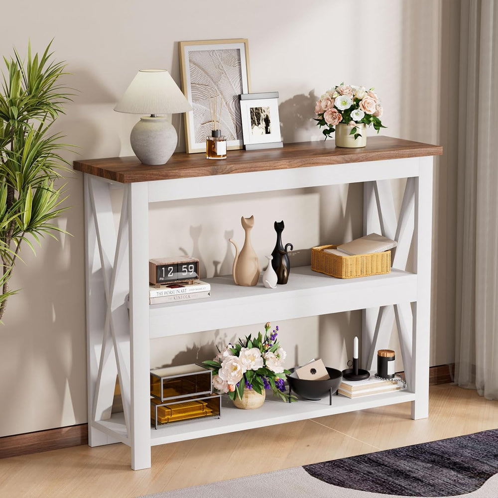 3-Tier Wood Entryway Table: 41" Narrow Console Shelf for Hallway - Farmh...