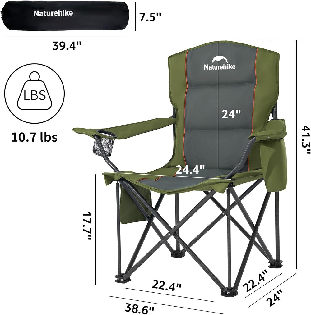 Naturehike Oversized Camping Chair with Cooler Bag, Heavy Duty Lawn Chair Sup...