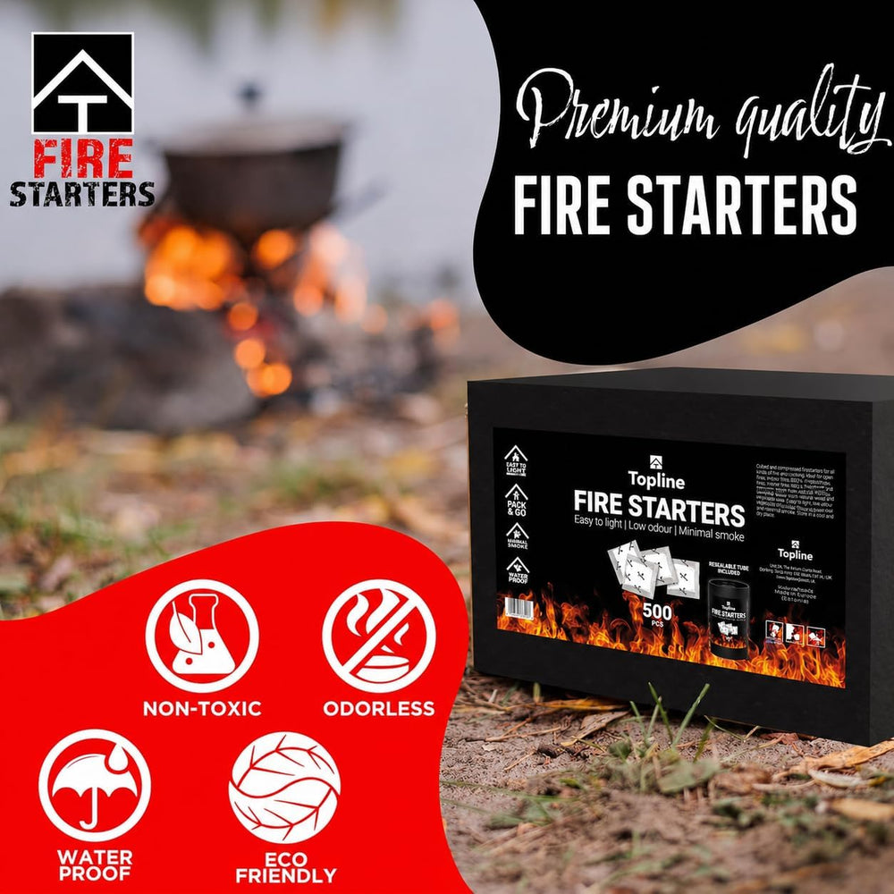 Topline Fire Starters 500-Pack Bulk Supply — Waterproof Odorless Fire Starter...