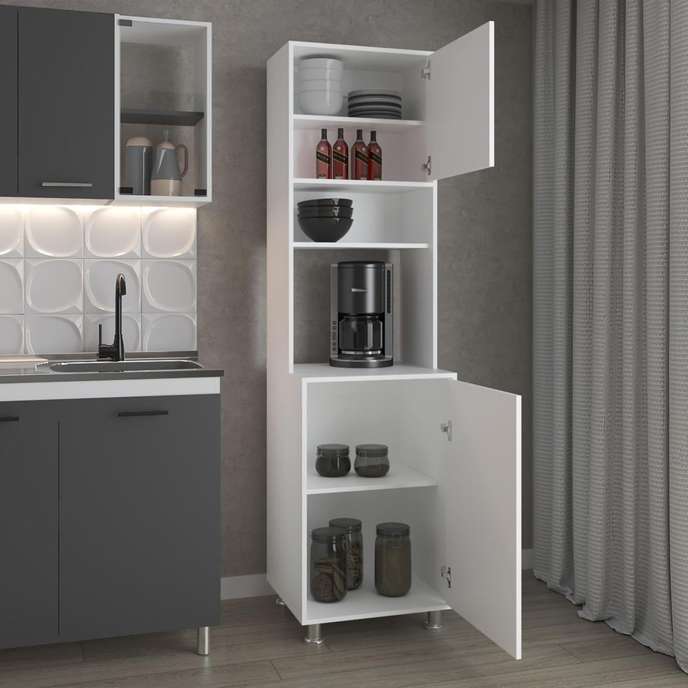 Kitchen Pantry with Open Storage and 2 Doors, White,for Kitchen