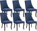 Dining Chairs Set of 6，Linen Channel Tufted Kitchen Dining Room Chair with Curved Solid Wood Legs, Comfortable Fabric Upholstered Dining Chair for Dining Room, (Blue, 6pc)