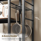 YATINEY Movable Bakers Rack, Microwave Stand with Charging Station, Kitchen Storage Rack with Hooks and Basket, Casters and Adjustable Feet, for Small Space, Kitchen, Dining Room, Black HB04UBB
