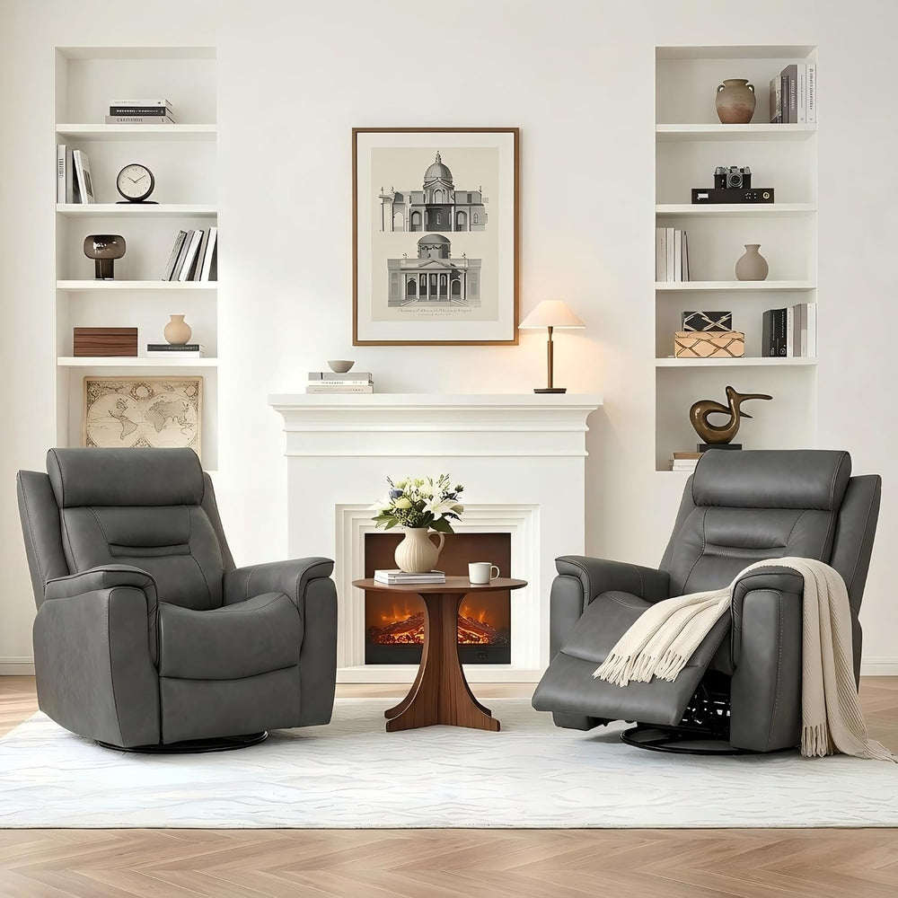 KISLOT Leather Recliner Chair, 360° Swivel Rocker Faux Leather Manual Recline...
