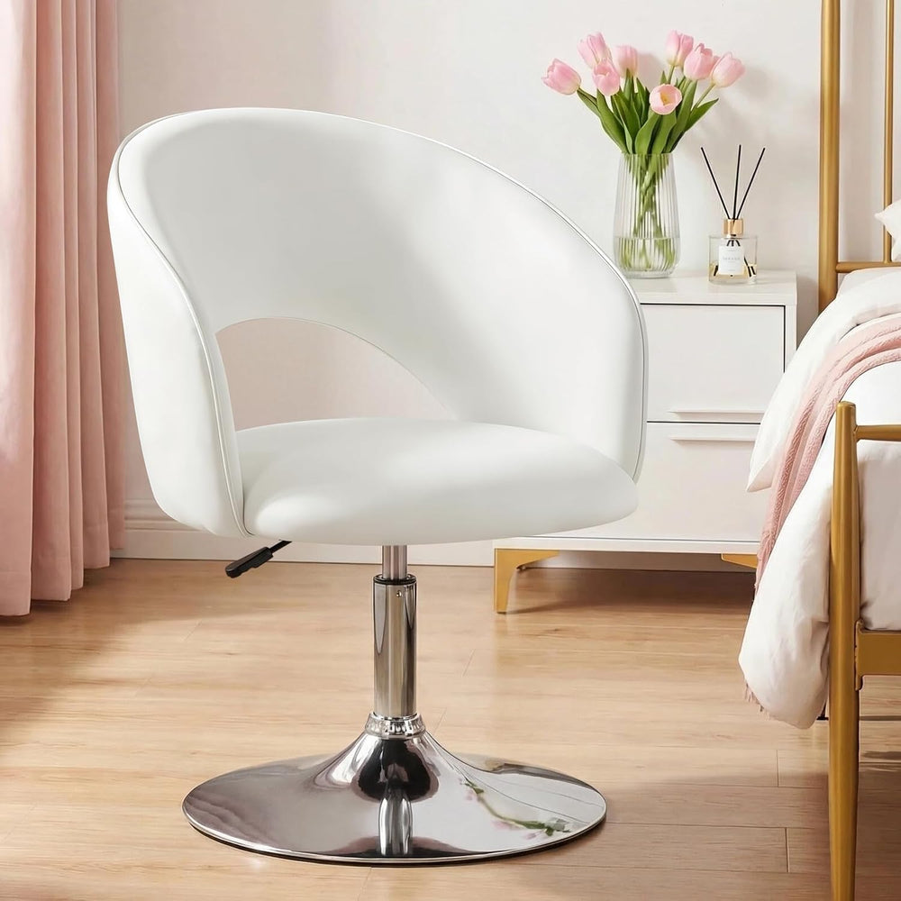 Furniliving Makeup Vanity Chair, Flexible Round-Back Accent Chair with Plated...