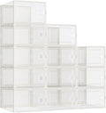 Kuject Large Shoe Organizers Storage Boxes for Closet, 12 Pack Clear Plastic Stackable Storage Bins with Lids, Under Bed Shoe Containers for Entryway, Fit up to Women's Size 10,Black,Off-white