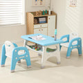 Hulaibit Kids Table and 2 Chairs Set, Toddlers Table and Chairs Set with Large Built-in Storage Shelf, Kids Activity Table for Reading, Drawing, Eating, Playing, with Anti-Slip Foot Covers, Blue