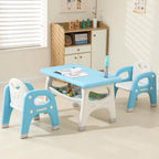 Hulaibit Kids Table and 2 Chairs Set, Toddlers Table and Chairs Set with Large Built-in Storage Shelf, Kids Activity Table for Reading, Drawing, Eating, Playing, with Anti-Slip Foot Covers, Blue