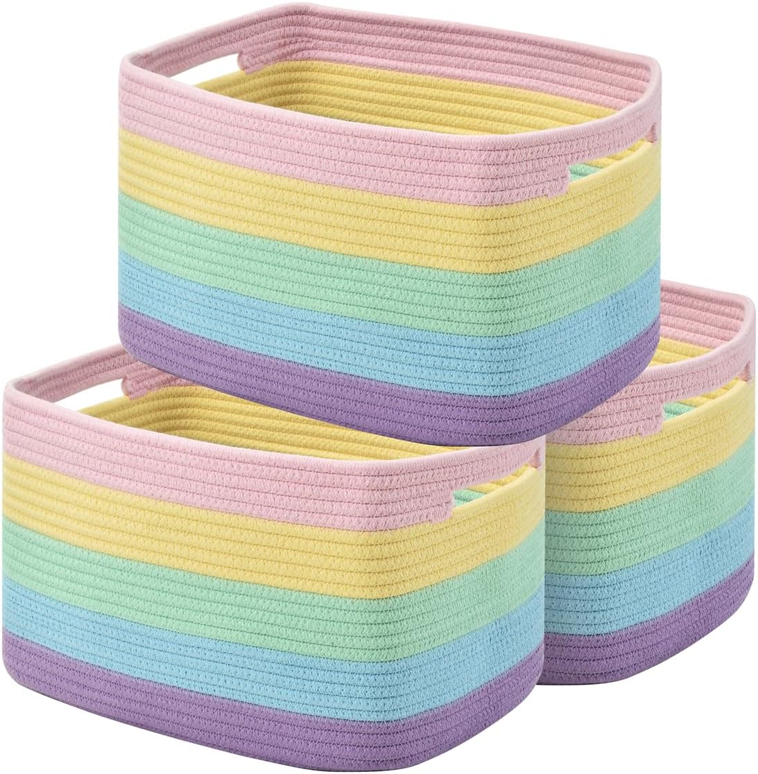 Issudata Storage Basket,Woven Baskets for Storage,Cotton Rope Baskets for Organizing,decorative Baskets for Shelves,book Basket,towel Basket,Toy Basket or Storage Bins (Light Rainbow)