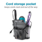 Polder Style Station, Organization for Styling Tools: Hair Dryers,Curling Irons, Straighteners, Brushes, Hang Over Towel Rack, Store Undersink or in Drawer, Black and Silver