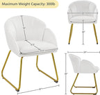 Yaheetech Modern Velvet Vanity Chair Armchair, Flower Shaped Makeup Chair with Golden Metal Legs for Living Room/Makeup Room/Bedroom/Home Office/Kitchen, White