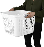 Sterilite Laundry Basket, Plastic Clothes Hamper, Large Square Bin with Comfort Grip Handles and Reinforced Rim, 1.5 Bushel Capacity, White, 18 Pack