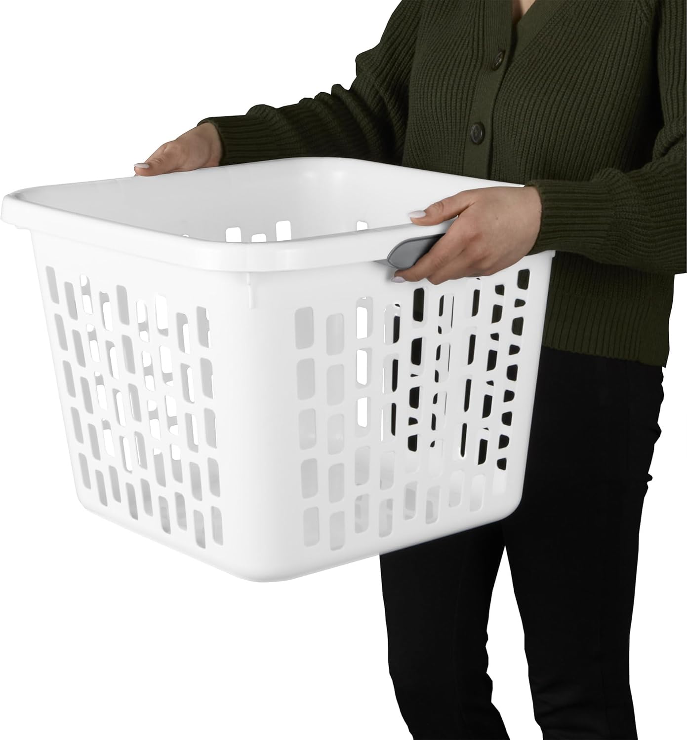 Sterilite Laundry Basket, Plastic Clothes Hamper, Large Square Bin with Comfort Grip Handles and Reinforced Rim, 1.5 Bushel Capacity, White, 12 Pack
