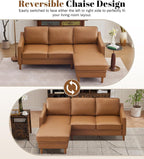 88" L-Shape Sofa, Faux Leather Sectional Couch, Mid Century Modern Couches with Solid Wood Frame for Living Room Bedroom