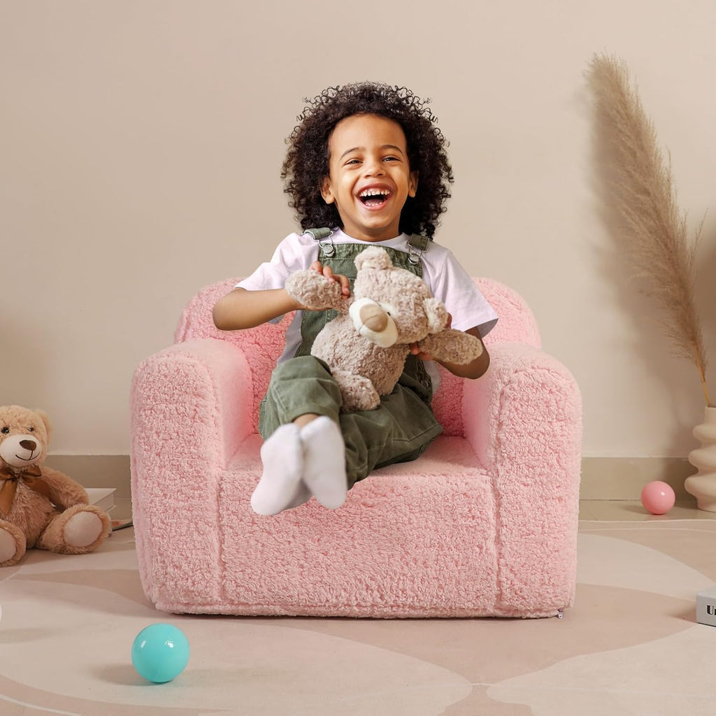 MOMCAYWEX Kids Snuggly-Soft Sherpa Chair, Comfy Sofa Chair, Pink | Kids Armchair Furniture, Removable Washable Soft Cover, Lightweight, Reading Playing Comfy Sofa Chair, Boys Girls