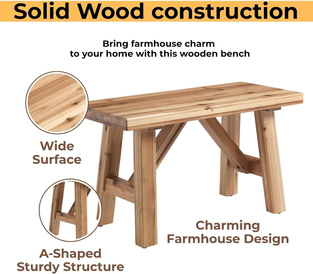 Solid Wood Entryway Bench, 30" Rustic Small Wooden Bench Narrow Farmhous...