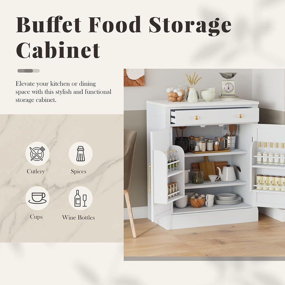 Small Pantry Cabinet with Drawer, Kitchen Storage Cabinet with 2 Adjustable S...