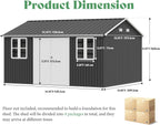 VanAcc 12x14x8.5 FT Galvanized Steel Outdoor Storage Shed with 2 4-Pane Windows Lockable Door, Nordic Cottage Shed for Backyard, Garden, Patio, Dark Grey/White