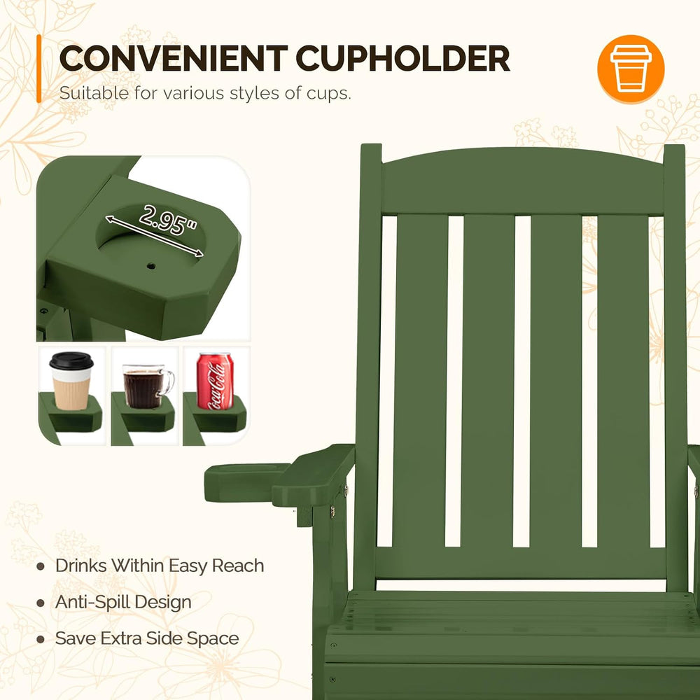 VINGLI Outdoor Glider Chair Wood Patio Glider with Cup Holder, Porch Glider w...