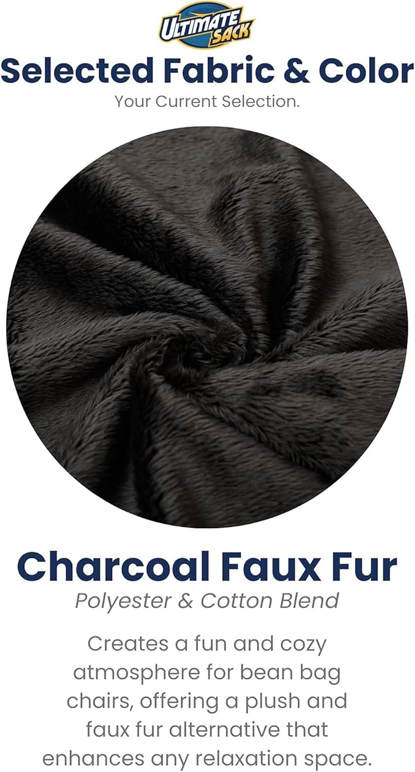 Ultimate Sack 6000 6-Foot Bean Bag Chair, Charcoal Fur Cover – Oversized Foam...