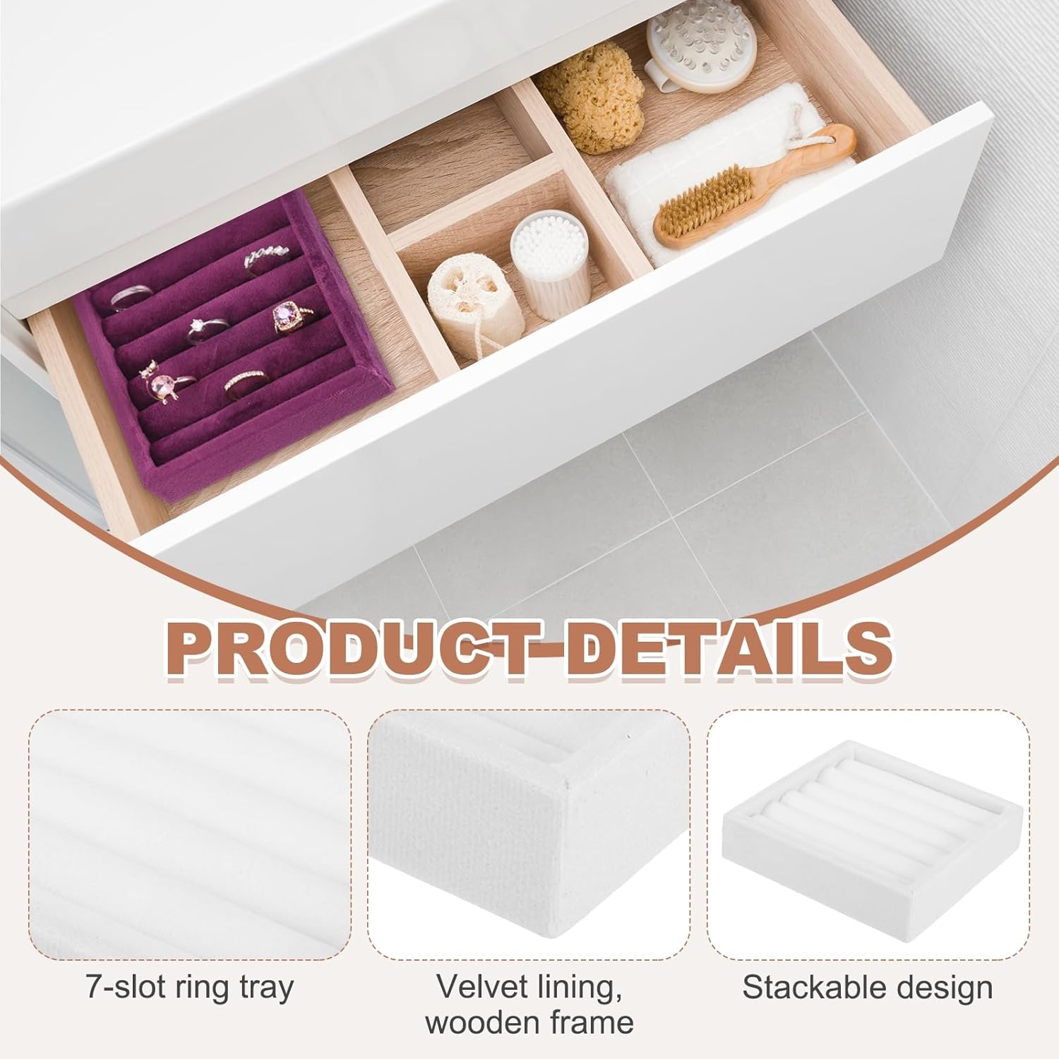 uxcell Stackable Jewelry Storage Tray, Jewelry Tray Drawer Organizer, Small Display Box for Earrings, Necklaces, Rings and Bracelets, White