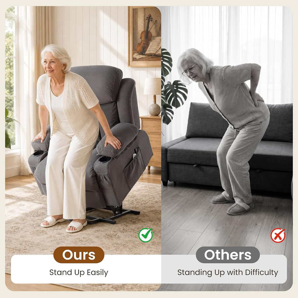 BOSMILLER Electric Power Lift Recliner Chair Sofa with Massage and Heat for Elderly,Lift Chair with Cup Holder & Side Pockets for Living Room