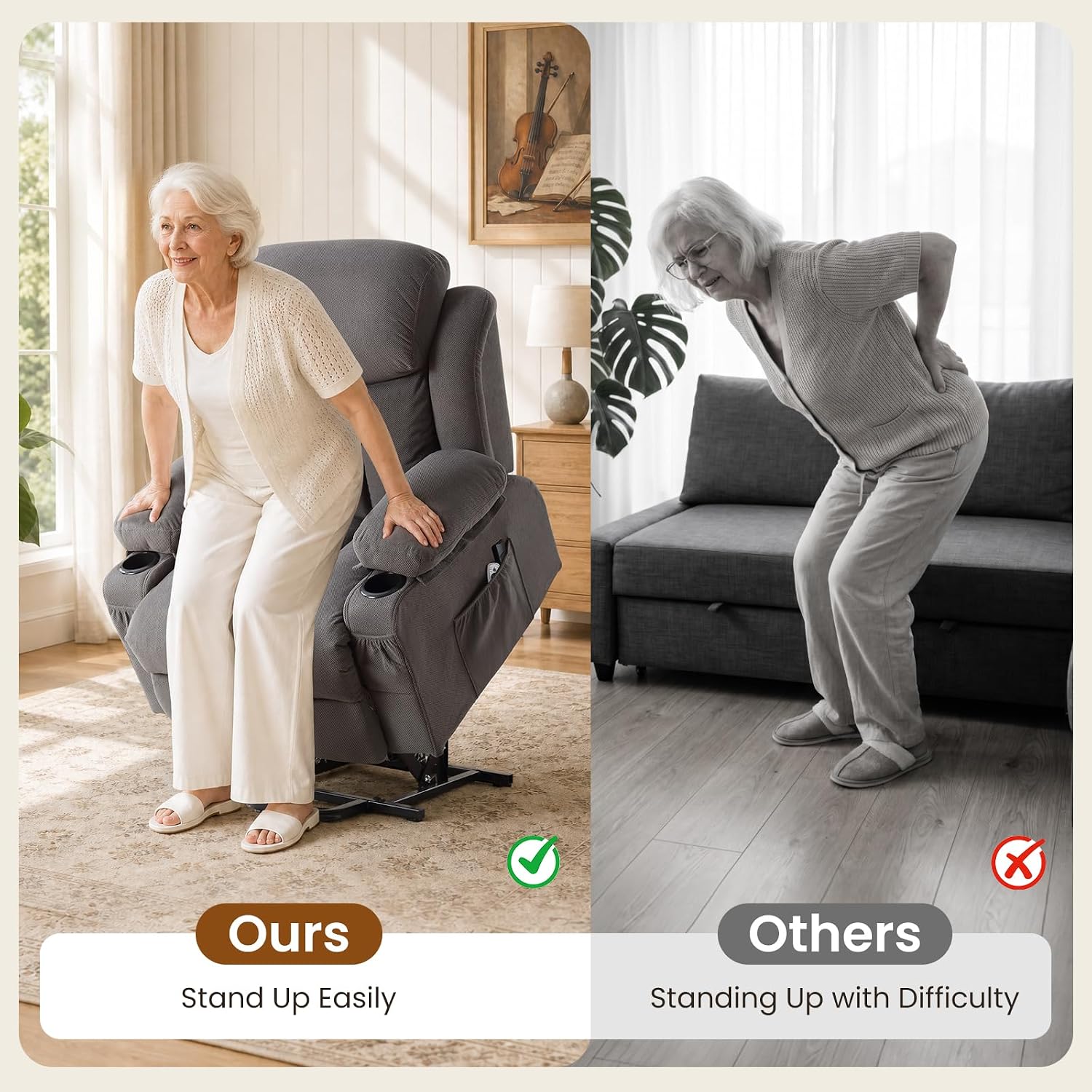 BOSMILLER Electric Power Lift Recliner Chair Sofa with Massage and Heat for Elderly,Lift Chair with Cup Holder & Side Pockets for Living Room